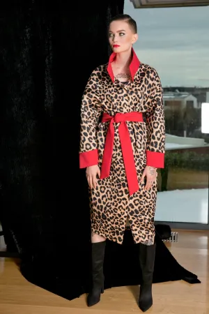 Women Neoprene Coat, Animal Print Coat, Futuristic Clothing, Avant Garde Coat, Leopard Print Coat, Neoprene Jacket, Long Jacket, High Collar