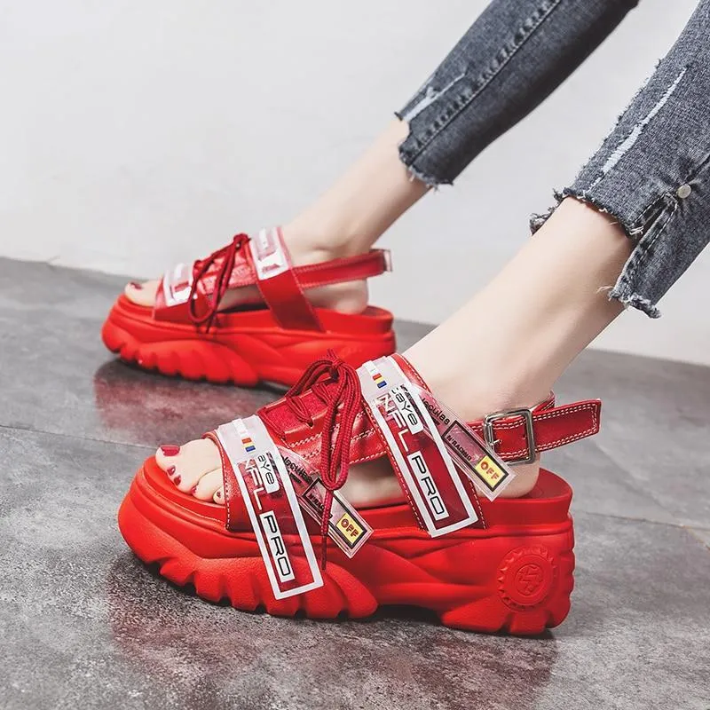 Women Sandals Thick Bottom Wedge Platform Sandals Ladies Ankle Strap Open Toe Shoes