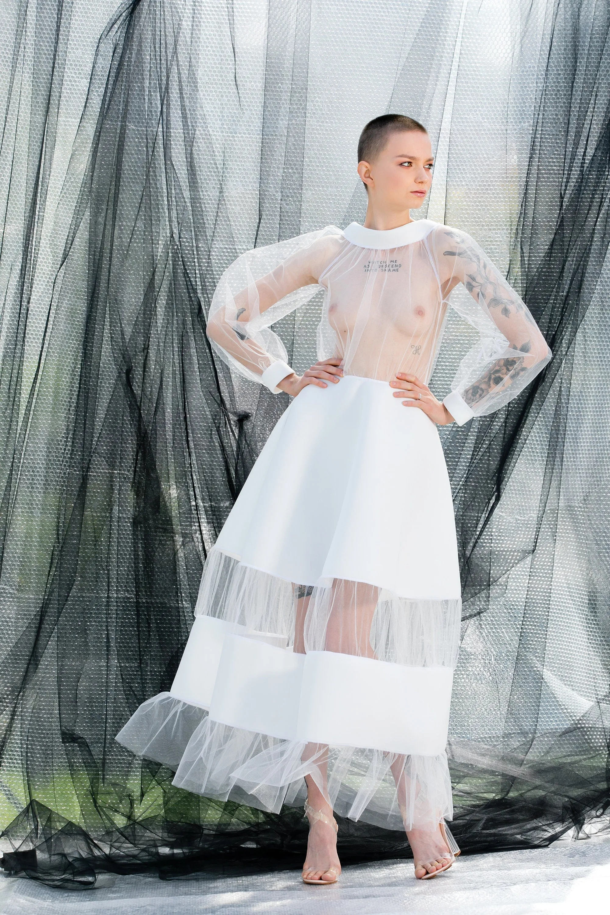 Women White Dress, Futuristic Clothing, Sheer Dress, See Through Dress, Maxi Dress, Alternative Wedding Dress, Futuristic Wedding Dress