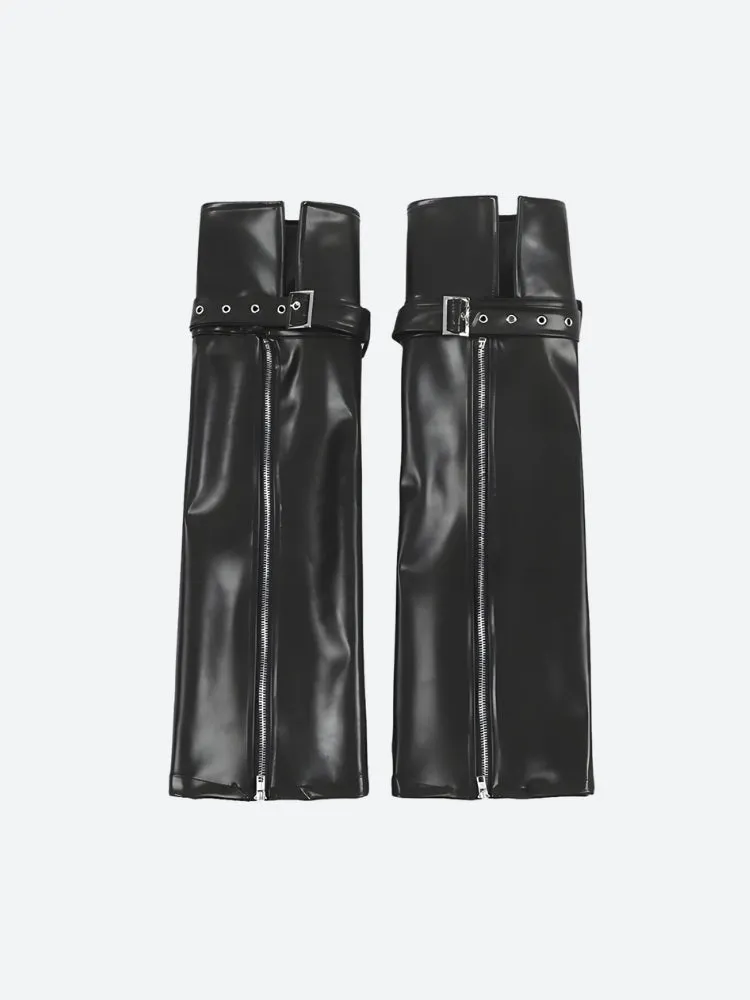 Y2K Faux Leather Zip-Up Leg Warmers