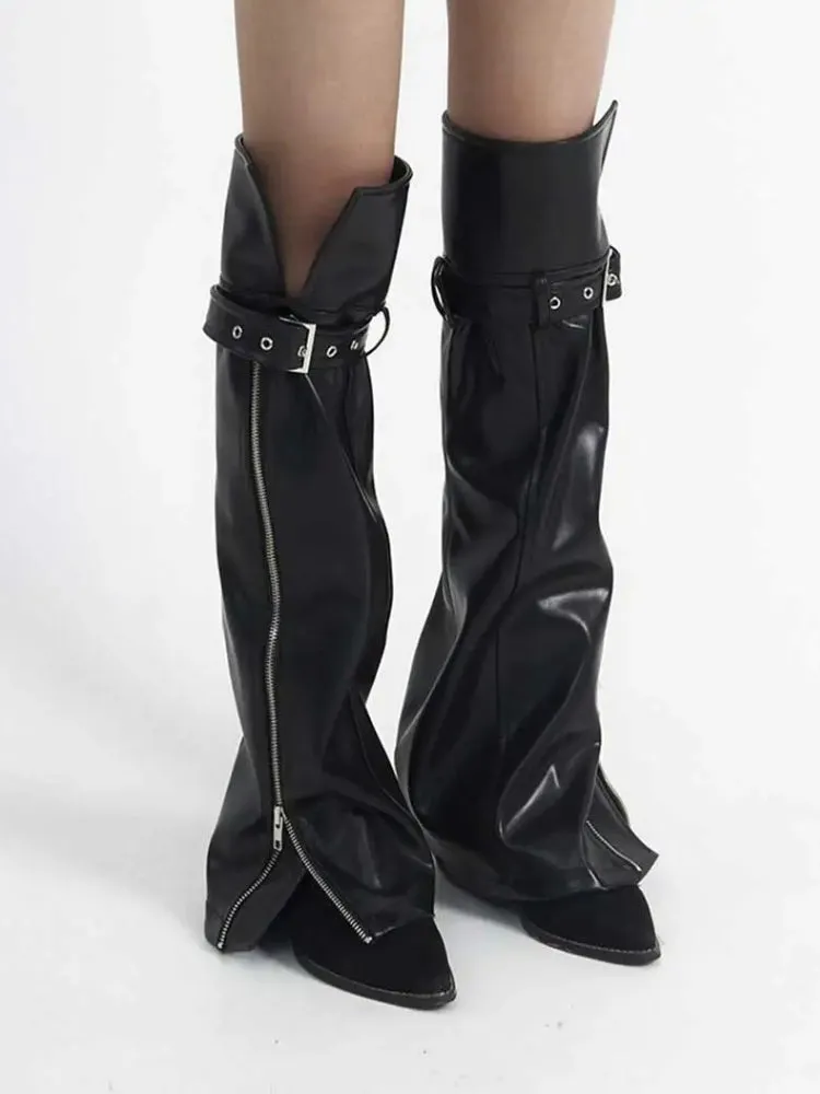 Y2K Faux Leather Zip-Up Leg Warmers