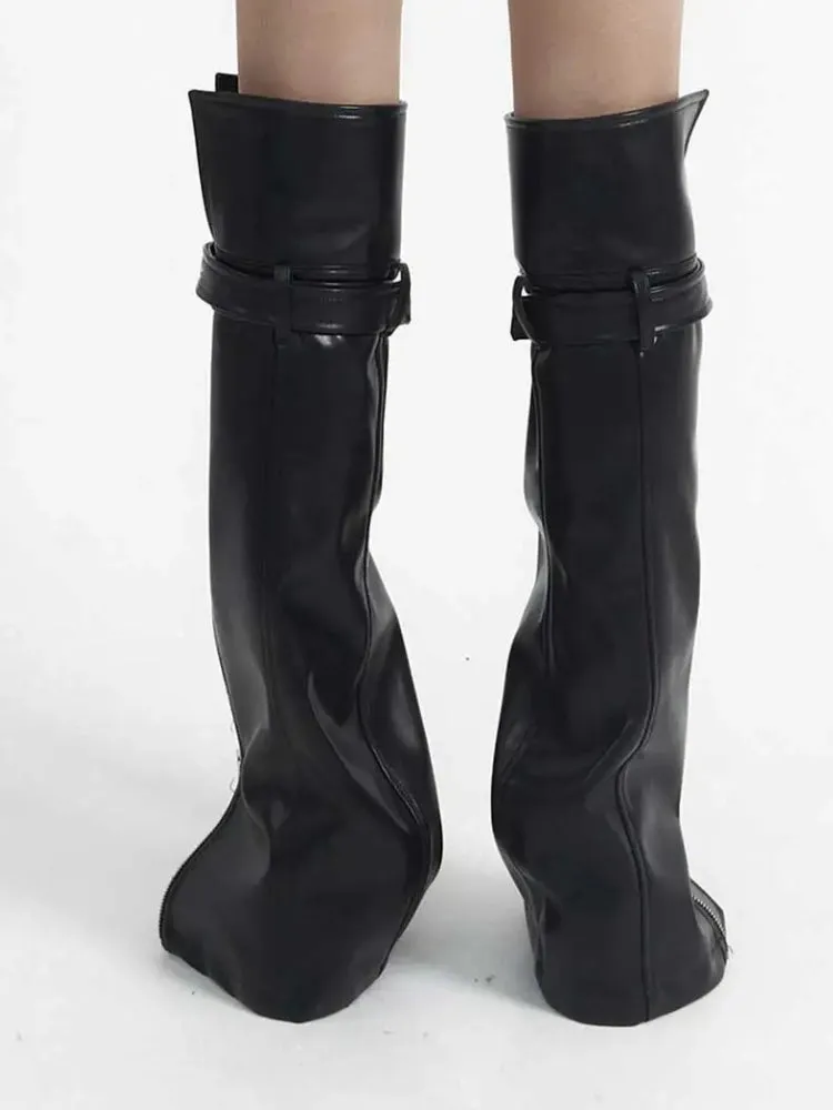 Y2K Faux Leather Zip-Up Leg Warmers