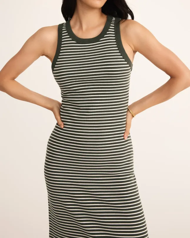 Z Supply Goodwin Stripe Midi Dress in Dark Agave