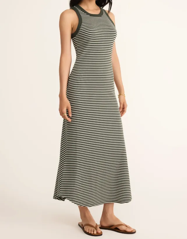 Z Supply Goodwin Stripe Midi Dress in Dark Agave