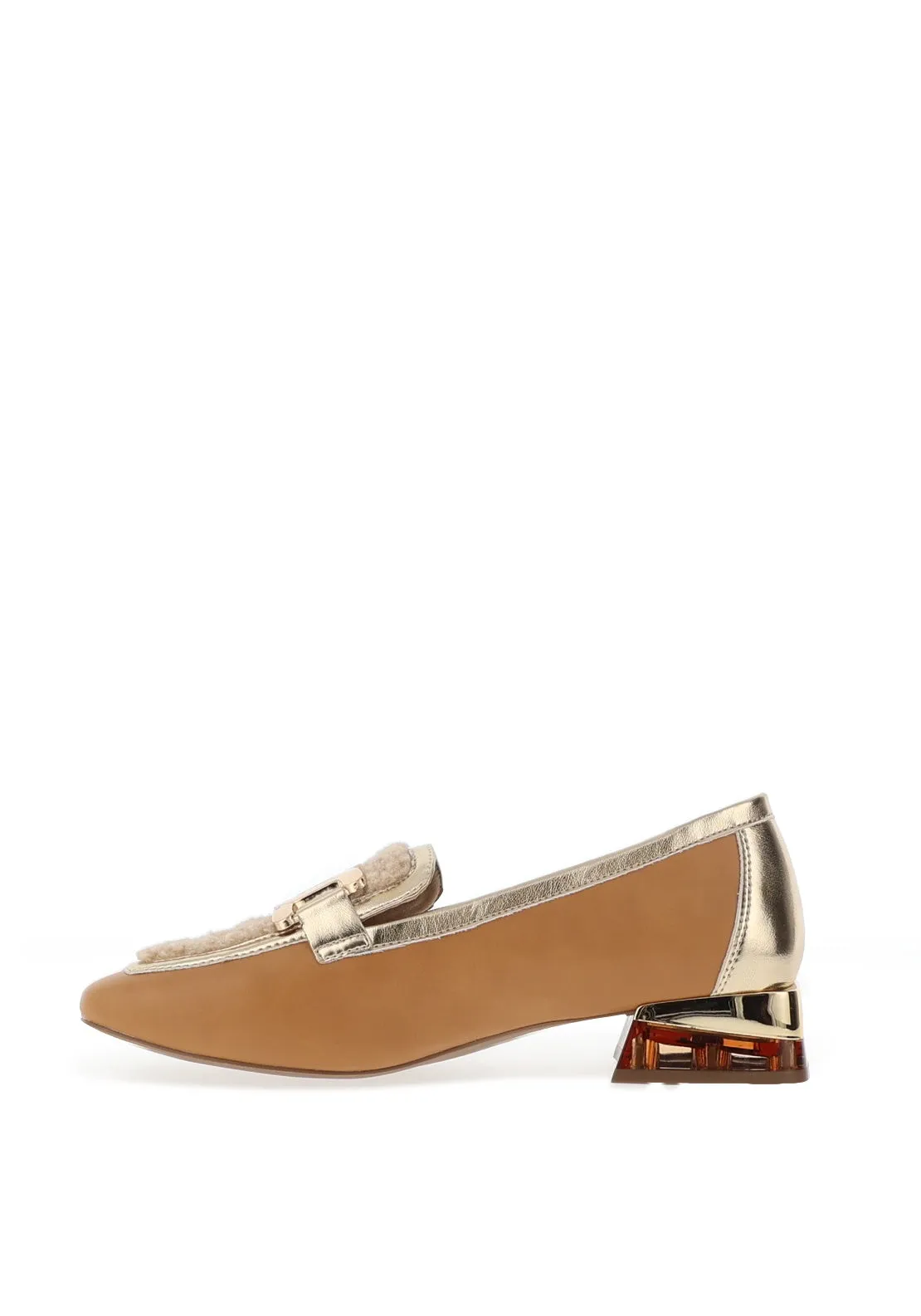 Zanni & Co. Laocai Fleece Detail Heeled Loafers, Tan