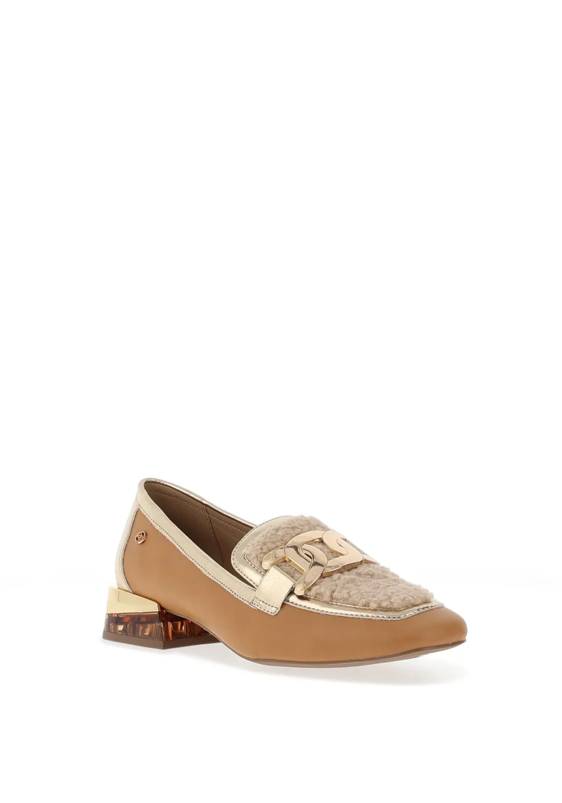 Zanni & Co. Laocai Fleece Detail Heeled Loafers, Tan