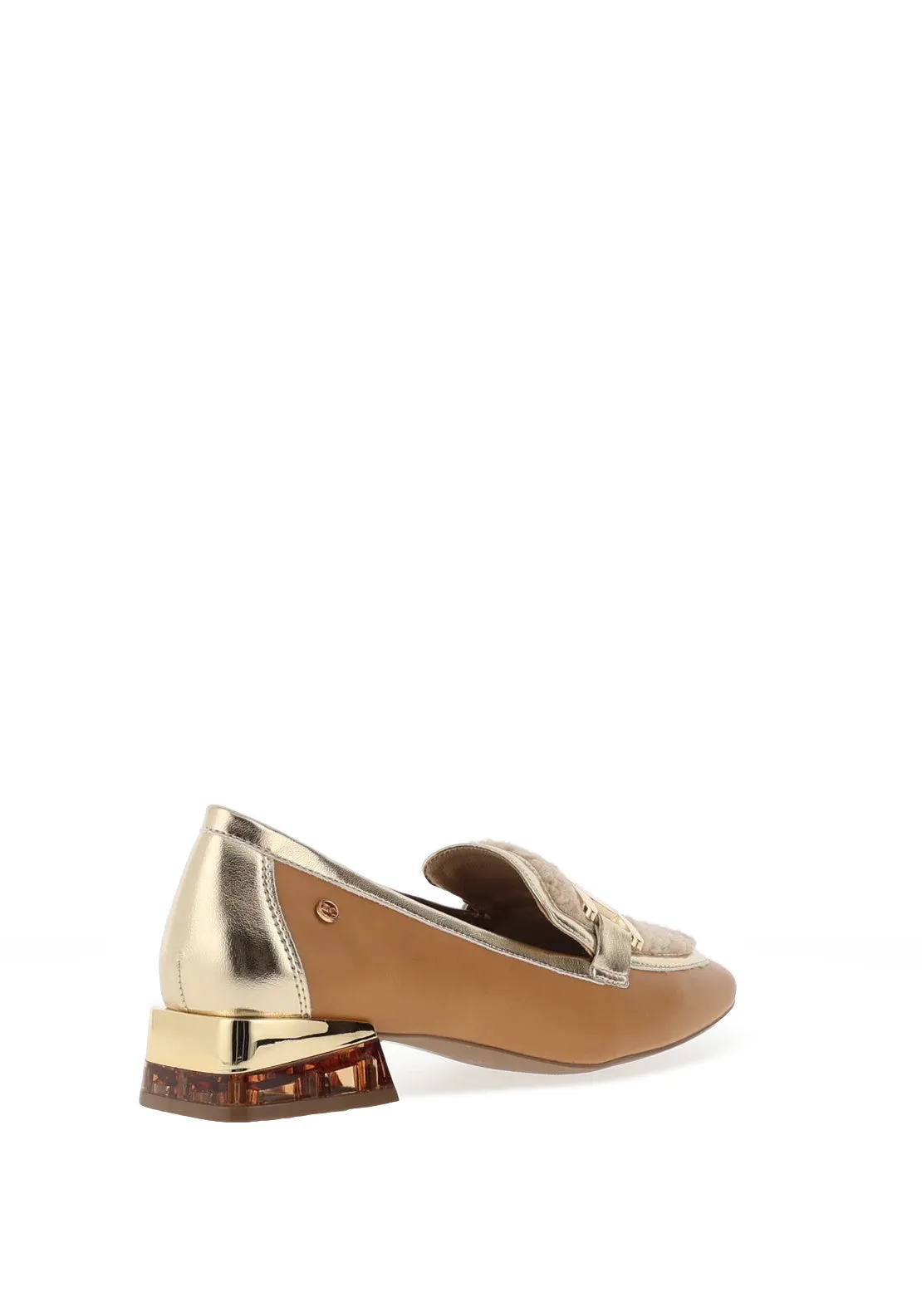 Zanni & Co. Laocai Fleece Detail Heeled Loafers, Tan