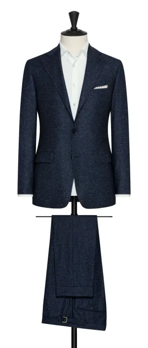 Zignone Navy Blue Wool & Silk Stretch Plain Weave with Speckles