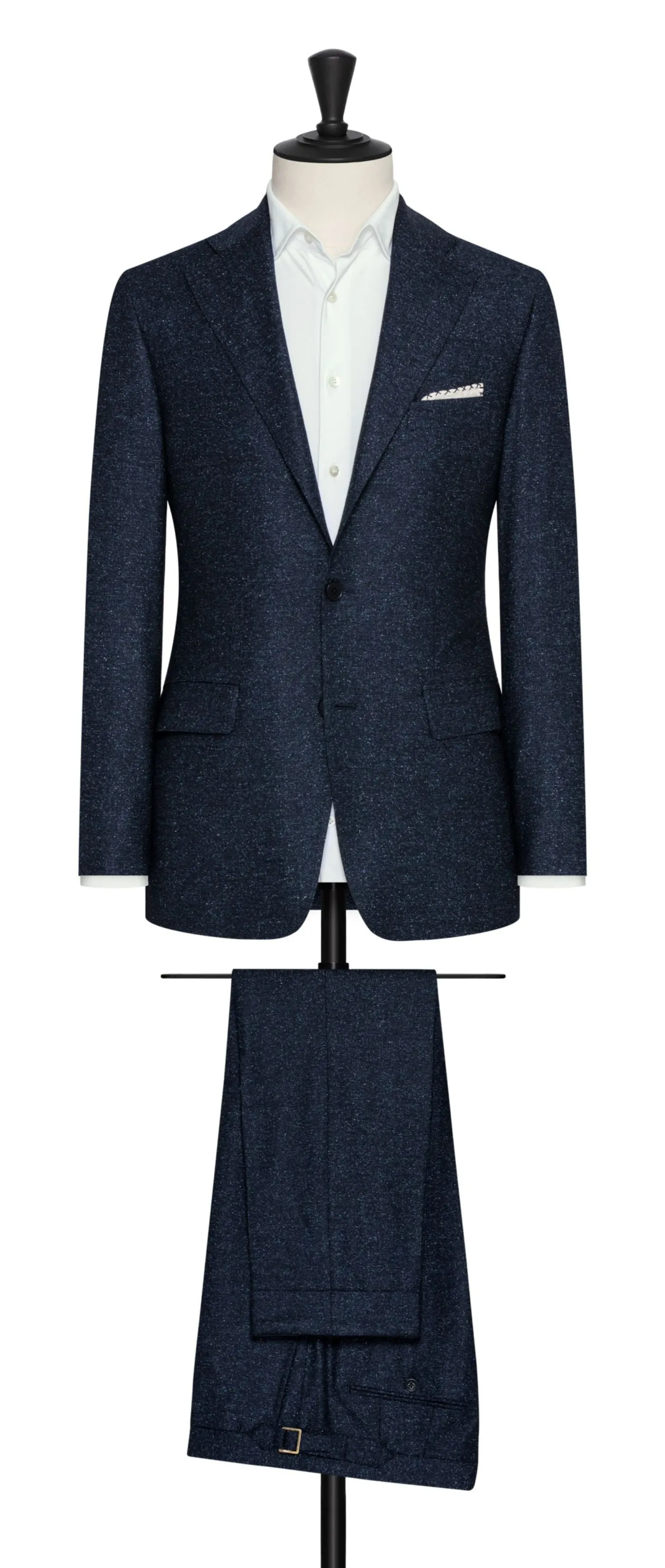 Zignone Navy Blue Wool & Silk Stretch Plain Weave with Speckles