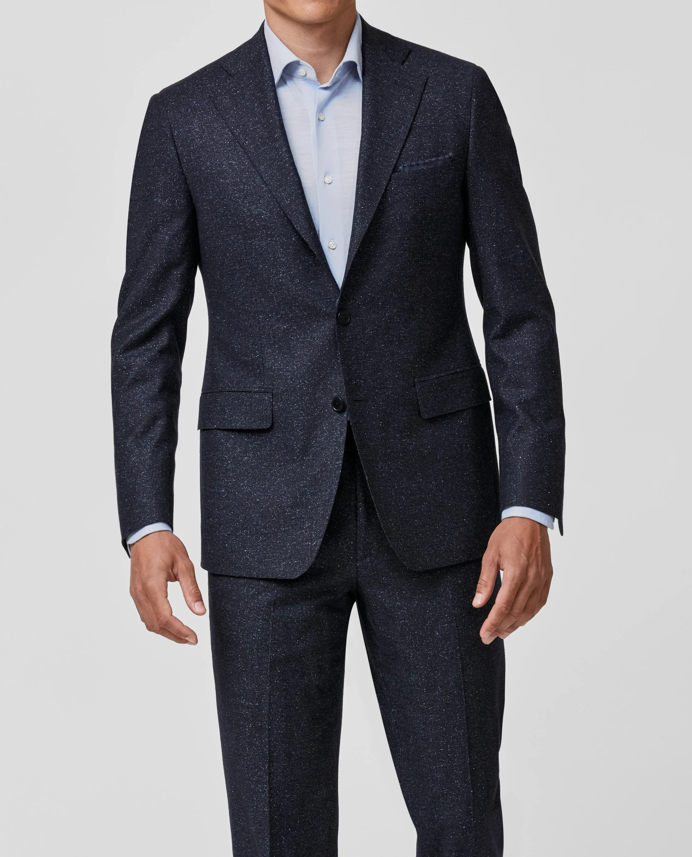 Zignone Navy Blue Wool & Silk Stretch Plain Weave with Speckles